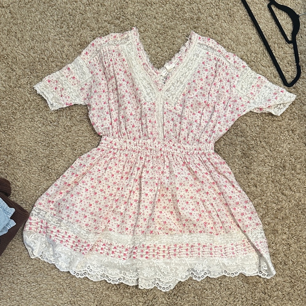 LoveShackFancy Pink Floral Mini Dress